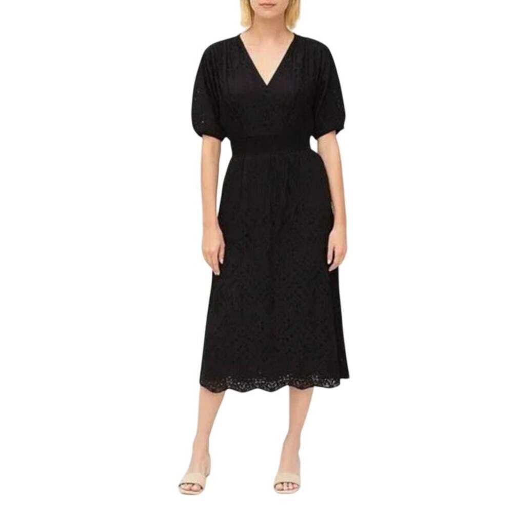White House Black Market Dress Size M NEW Puff Sleeve Eyelet Midi WHBM